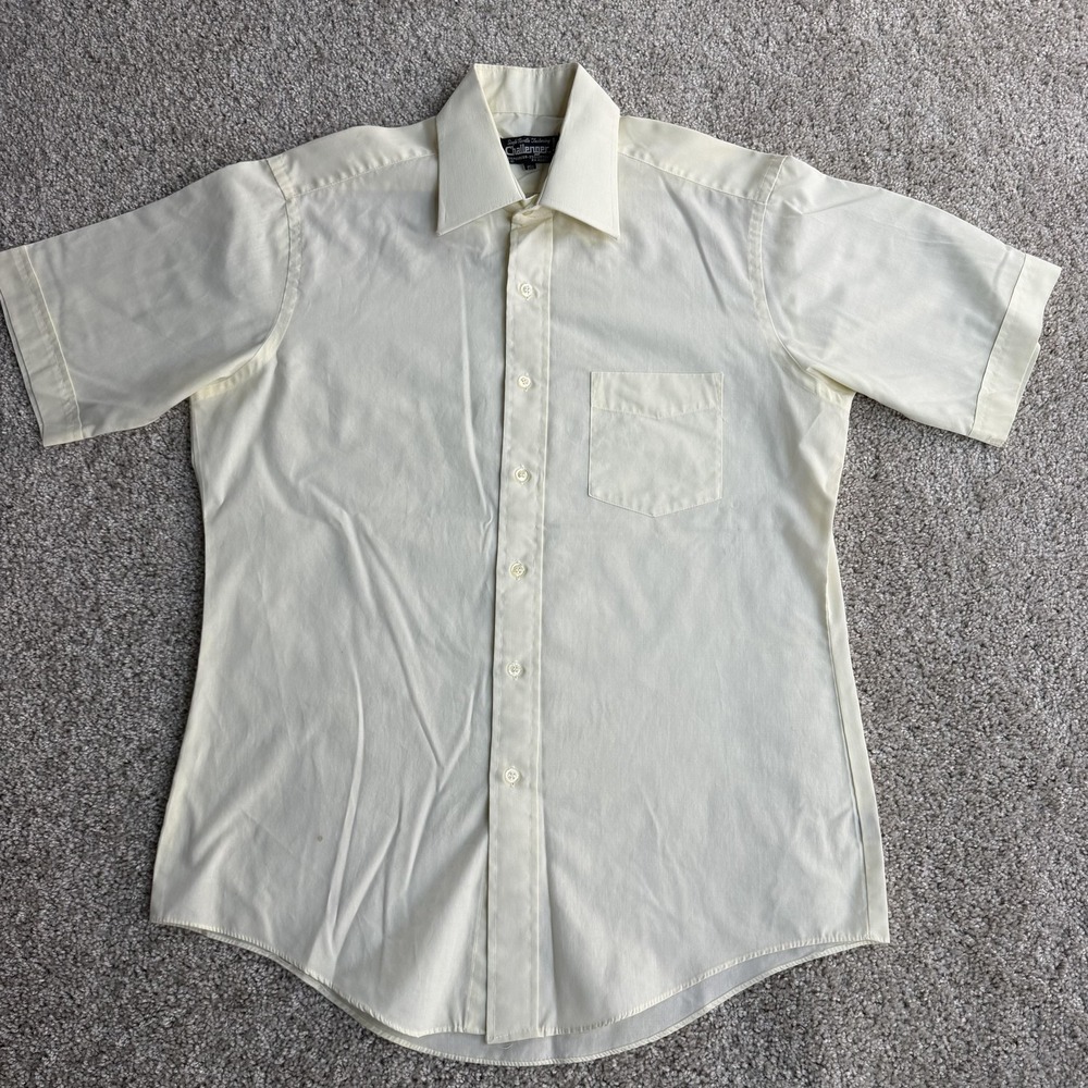 Vintage 70s Challenger Dress Shirt Mens 15.5 White Short Sleeve Single Needle